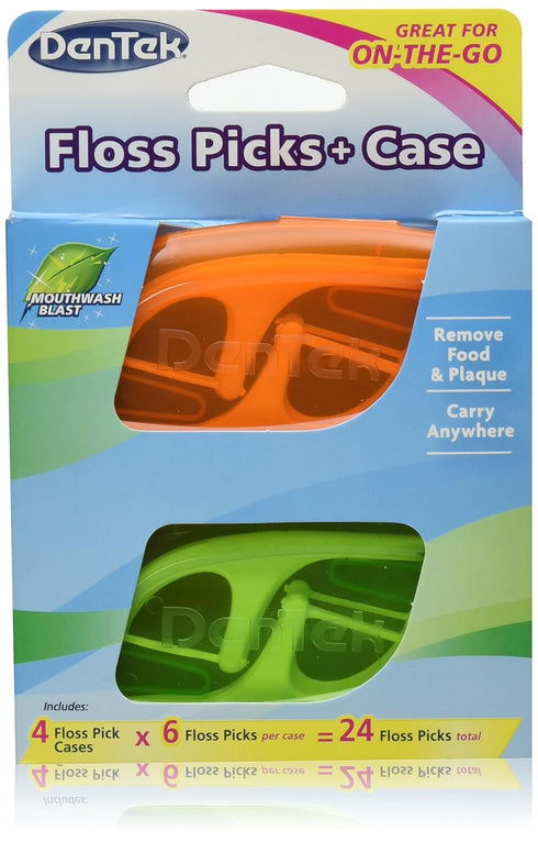 DenTek Floss Picks & Travel Case for On-the-Go, 4 Travel Cases with 6 Floss Picks Each, (Pack of 2)...