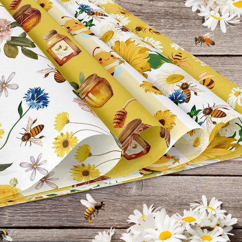 VIVIQUEN 24 Pack Gold Honey Bee Double-Sided Paper, 12-inches Autumn Textured Scrapbook Paper Sunflower Craft Paper Folded Flat for DIY Background...