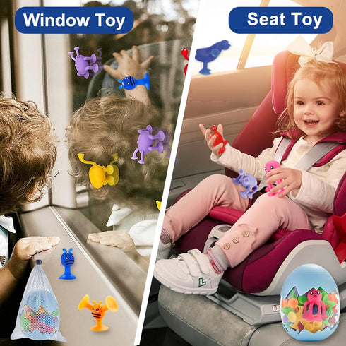 ZMZS Suction Toys for Baby, Bath Toys for Kids Ages 4-8, 40 Pieces Toddler Stress Release Sensory Toys, Suction Cup Animal with Dinosaur Eggshell ...