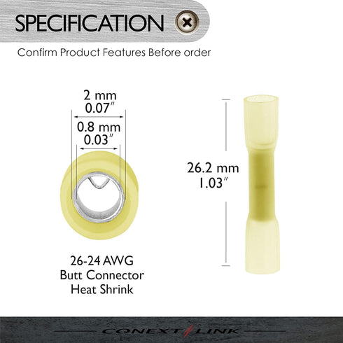 Conext Link BCHS-W25 Heat Shrink Butt Connector 25 Pack (26-24 Gauge Yellow)...