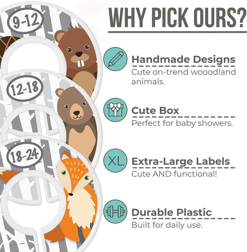 Baby Closet Size Dividers - Woodland Nursery Closet Dividers for Baby Clothes - Fox Deer Bear Hedgehog Beaver Nursery Decor - Baby Closet Dividers...
