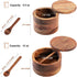 Acacia Wood Salt and Pepper Bowl, Nature Wood Salt Cellar and Spices Storage Box With Built-in Spoon and Magnetic Swivel Lid (Single Compartment)...