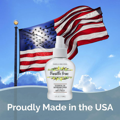 SMELLS BEGONE 4 oz Essential Oil Air Freshener Bathroom Spray - Eliminates Bathroom & Toilet Odors - Made with Essential Oils - Vanilla Bean Scent...