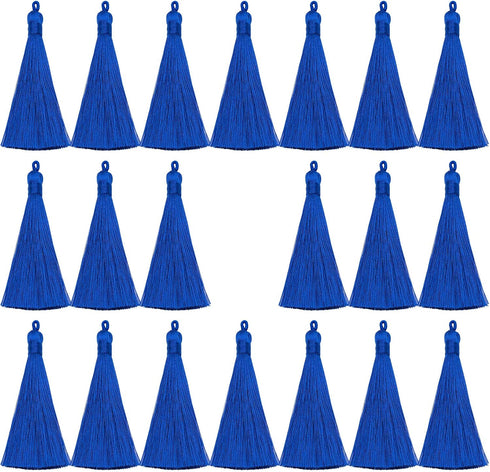VAPKER 20pcs Blue Tassel Mini Silk Tassels for Craft Jewelry Making Woman, Handmade Soft Ice Silky Tassels with Loops for DIY Projects, Bookmarks(...