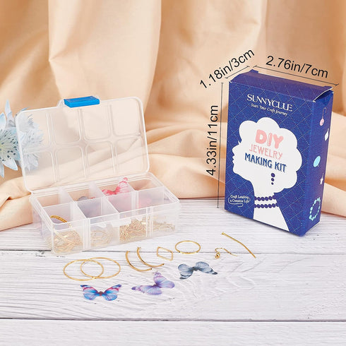 SUNNYCLUE 1 Box DIY 10 Pairs Fabric Butterfly Dangle Earring Making Kit Organza Butterfly Wings Boho Lightweight Butterfly Charms Crystal Beads fo...