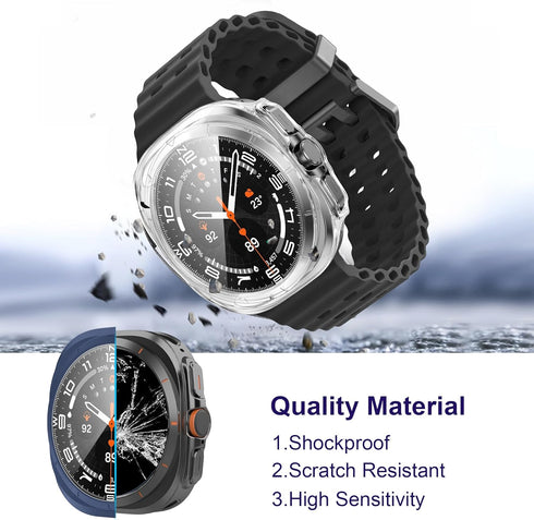 12+4 Pack Case for Samsung Galaxy Watch 7 Ultra 47mm with Tempered Glass Screen Protector, Waterproof Hard PC Scratch Resistant Protective Cover C...