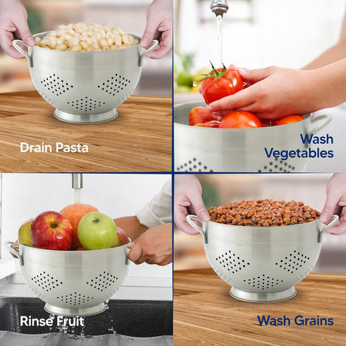 HIC Kitchen Pierced Colander, 18/8 Stainless Steel, 7.5-Inch Bowl, 2-Quart Capacity...