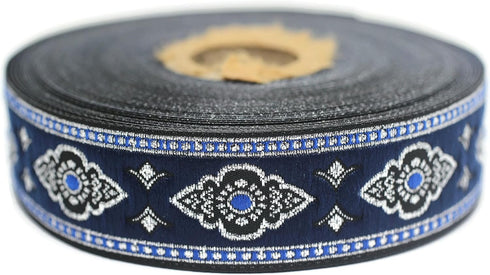 11 Yard Spool 0.98 inches Wide Navy Blue Renaissance Motive Ribbon European Ribbon Dog Colar Ribbons Sewing Jacquard Ribbon Trim 25905...