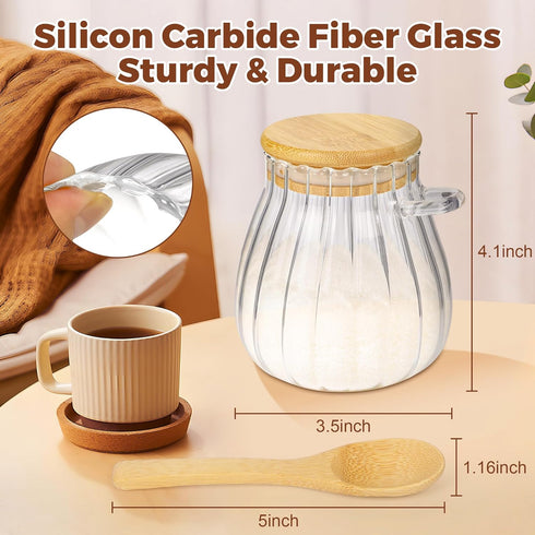 2Pcs Sugar Container with Bamboo Lid and Spoon,15oz Sugar Bowl Glass Jar for Coffee Bar Accessories Coffee Canister Kitchen Decor Housewarming Gif...