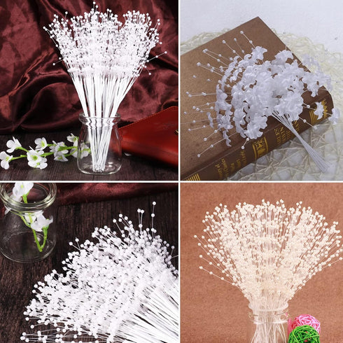 60 Pieces Pearl Stick Stems Bouquets, 4mm Bead String Garland Beaded Spray Filler Floral Arrangements Tree Picks Wedding Party Decoration (White)...