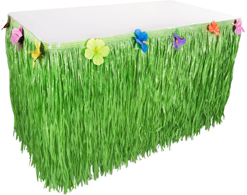 Luau Grass Table Skirt Natural Hawaiian Table Skirt Tropical Party Decorations 9 Feet x 29.5 Inch (Green)...