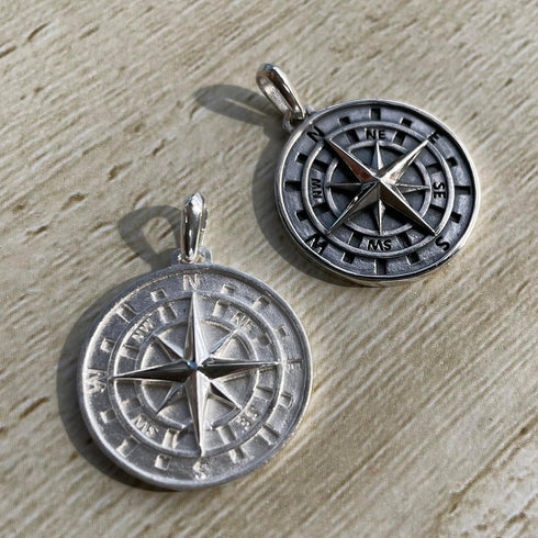 Hawaiian Silver Jewelry Compass Pendant Necklace for Men or Women with 20-Inch Chain, 925 Sterling Silver, Laser-Engraved Inscription, Nautical Je...