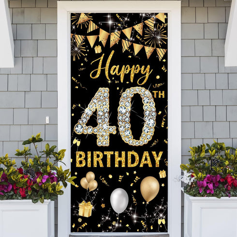 40th Birthday Decorations Door Banner, Black Gold Happy 40th Birthday Decorations Women Men, Door Cover Sign Poster Decor, 40 Year Old Birthday Pa...