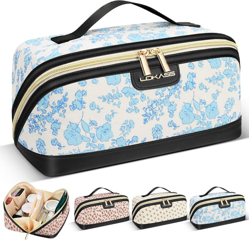 Travel Makeup Bag, Large Capacity Cosmetic Bags for Women, Water-Resistant Portable Travel Toiletry Bag Skincare Bag Stuff for Women with Handle a...