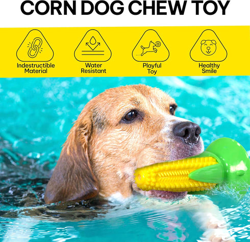 Dog Chew Toys for Aggressive Chewers – Puppy Chew Toys for Teething, Grind Teeth, Removes Calculus, Squeaky and Interactive Corn Dog Toys for Smal...