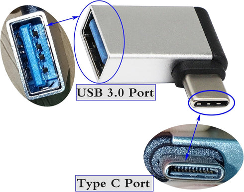 zdyCGTime USB C to USB 3.0 Aluminum Adapter USB A 3.0 Female to 90 Degree 3.1 Type C Male Converter,(OTG) for Smartphone Flash Drives, Mouse Keybo...