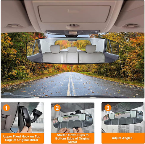 12x3.6'' Rear view Mirror Panoramic Wide Angle Rearview Mirror Universal Interior Clip On Convex Rear View Mirror Lengthened Widened No Blind Spot...