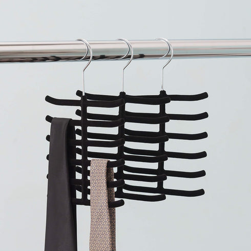Home Basics 3-Pack Non-Slip Velvet Tie Hanger Organizer Rack 360° Rotatable Hook | Holds 12 Ties Each | Versatile for Belts and Scarves | Slim Des...