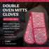Kitchen BBQ Christmas Red Holiday Double Oven Mitts Gloves | Extra Long & Thick, Heat Resistant | Quilted Attached 1 Piece Oven Gloves | 100% Cott...