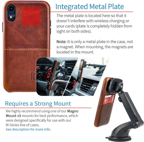 Dockem M1 Card Case for iPhone XR (6.1"): Slim Genuine Leather Wallet Case with Built-in Metal Plate for Magnetic Mounting and Lay-Flat Card Slot:...