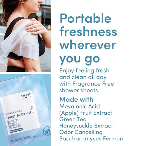 YUNI Beauty Large Body Wipes (Unscented, 12 Count) Super Soft Moist Showerless Wipes that Cleanse & Deodorize - On-the-Go Waterless Body Cleanser ...