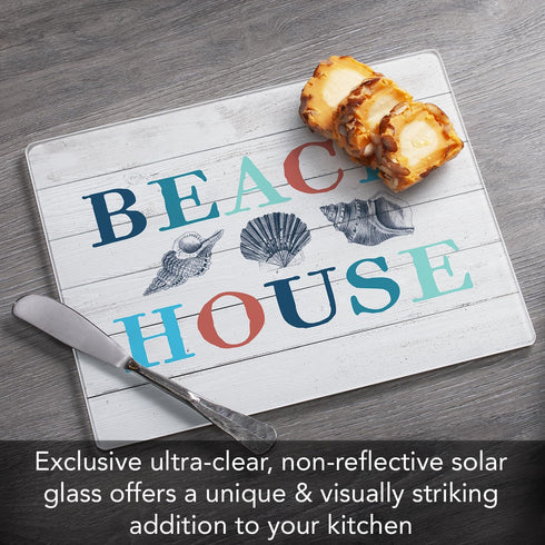 CounterArt Beach House 3mm Heat Tolerant Tempered Glass Cutting Board 10” x 8” Manufactured in the USA Heat Tolerant Dishwasher Safe...