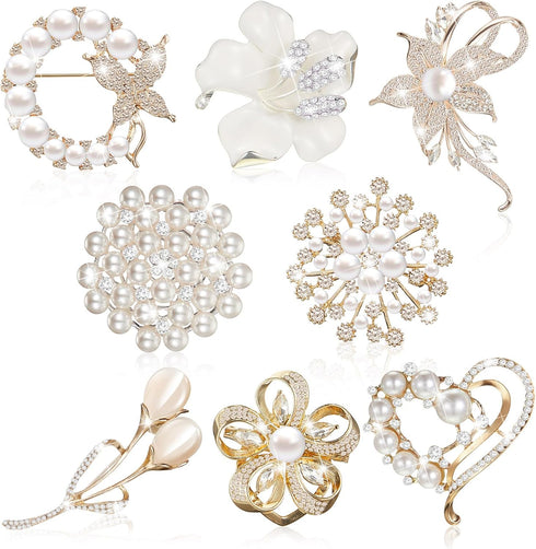 8 Pcs Rhinestone Flower Brooches for Women's Brooches Pins Pearl Snowflake Heart Brooch for Women Bridal Wedding Women's Brooches & Pins...