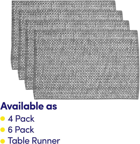 Sweet Home Collection 100% Cotton Placemats for Dining Room Rectangle Two Tone Woven Fabric 13" x 19" Soft Durable Table Mat Set, Set of 6, Gray...