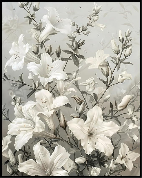 Posterizer 1 pcs-minimalist chic home decor with white flowers-Floral & Botanical Art-Abstract & Modern Art-Decor for Home & Office- UNFRAMED Wall...