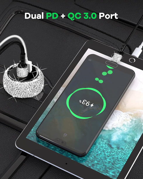 Bling USB C Car Charger, 38W PD + QC Dual Port Fast Charging Adapter with 3.2FT Type-C Charging Cable Compatible for iPhone 15 Pro Max iPad Androi...