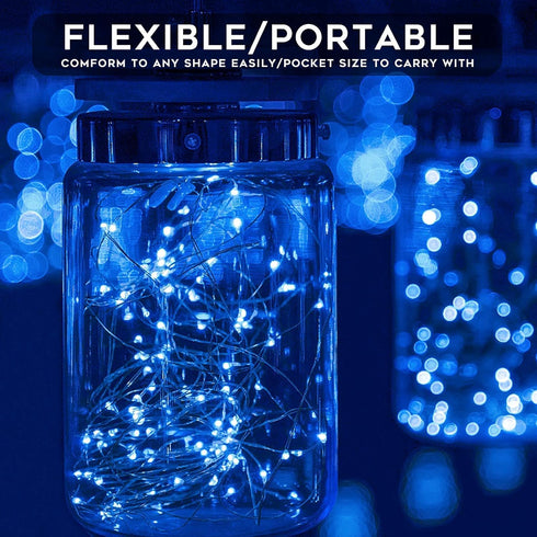 suddus 2 Pack 33ft Solar Fairy String Lights Small, 100 Led Blue Solar Fairy Lights Outdoor, Solar Christmas Lights Copper Wire for Trees Garden P...