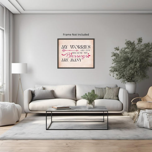 Posterizer 1 pcs-My Worries Are Few Blessings Are Many-Spiritual Saying-Quotes-Motivational & Inspirational Art-Gift for book lovers- unframed wal...