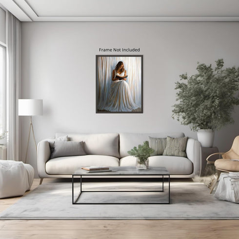 Posterizer 1 pcs-elegant woman in a white gown reading a book 3-Abstract & Modern Art Gift for Art Lovers Living Room Bedroom Decor- unframed wall...