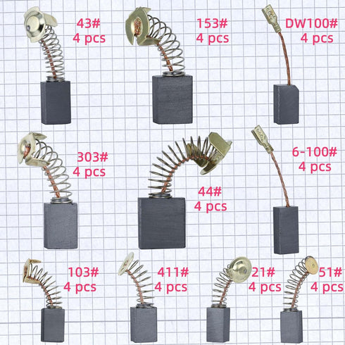 Electric Motor Carbon Brushes Set - 40 Pack Replacement Repair Kit with 10 Sizes, Suitable for Repair Power Tools Part...