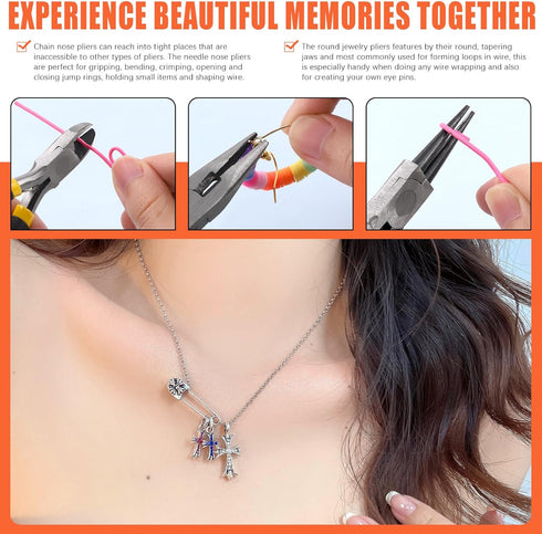 Tanstic 9Pcs Jewelry Making Tools Kit, Includes Chain Nose Pliers, Round Nose Pliers, Wire Cutter, Straight & Bent Tweezers, Jump Ring Opening Too...