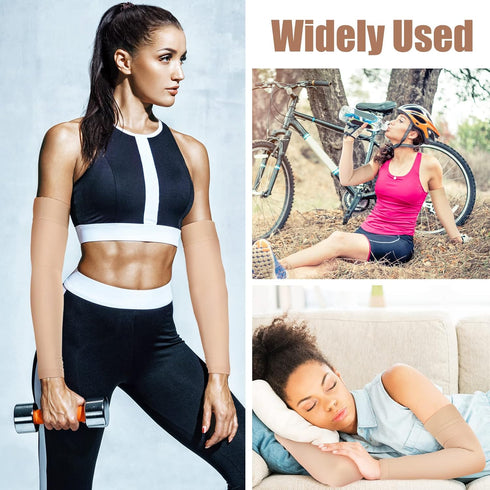 Sosation 3 Pairs Lymphedema Compression Arm Sleeve Full Arm Support Graduated Compression Arm Brace Pain Relief Arthritis(Beige, XL)...