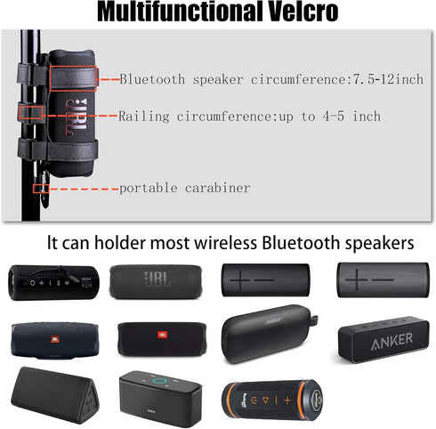 co2CREA Portable Speaker Mount for Most Bluetooth Wireless Speakers, Outdoor Speaker Adjustable Strap Attachment Accessory Holder Bar Rail for Gol...