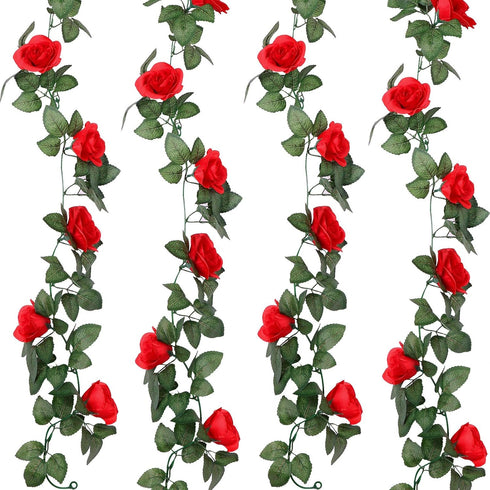 Syhood Artificial Rose Garlands Rose Vines Leaves Banners Hanging Fake Floral Garland Flower Vine for Wedding Arch Ceremony Home Garden Outdoor Pa...