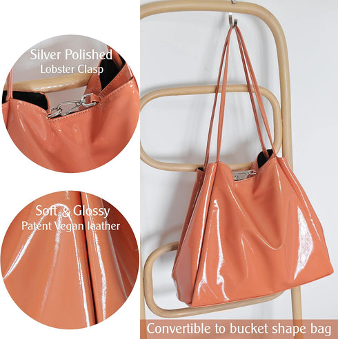 Shiny Patent Faux Leather Tote Glossy Shoulder Handbag for Women Convertible Purse...