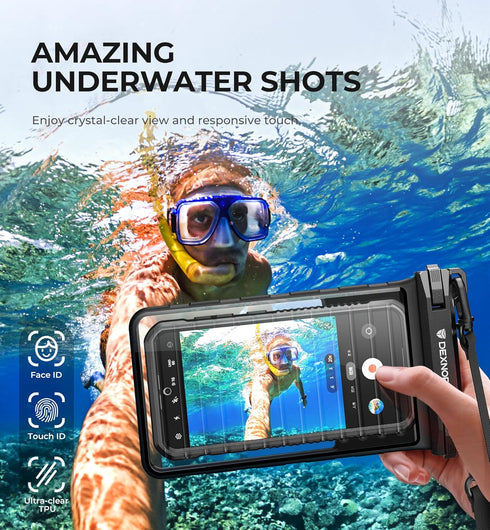 Dexnor IP68 Waterproof Phone Pouch, Universal 3D Cellphone Dry Bag Case with Adjustable Double-hook Lanyard for iPhone 15 14 13 12 Pro Max XS Plus...