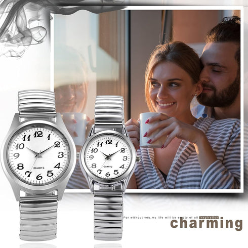 Lancardo Women Elastic Band Watch: Quartz Easy to Read Arabic Number Round Dial Stretch Band Wrist Watch Silver Gold...