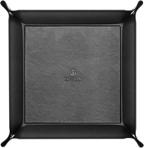 SITHON Valet Tray Desktop Storage Organizer - Multi-Use PU Leather Catchall Tray Bedside Nightstand Caddy Dice Holder for Keys, Phone, Wallet, Coi...