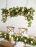 PARTY JOY 6.56ft Eucalyptus Garland with Flowers-8 Champagne Roses-Lush,Natural Looking, Floral Garland Greenery for Party Wedding Table Indoor Ou...