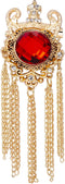 Knighthood Crowned Red Semi Precious Stone With Crystal and Chain Detailing Metal Lapel Pin Brooch for Men...
