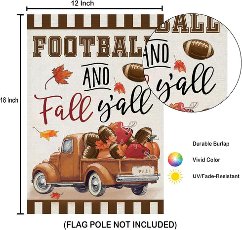 Welcome Thanksgiving Fall Garden Flags for Outside Decorations, FOOTBALL and Fall Y'all Truck with Maple Leaves Small Yard Flag, Harvest Autumn Se...