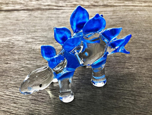 Garden Deco Glow in The Dark Blue Stegosaurus Hand Blown Art Glass Figurine Ornament Sculpture...