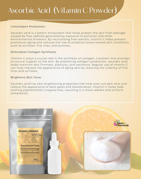 Pure Vitamin C Powder Organic (8 Oz / 226 g) Ascorbic Acid Powder Powerful Antioxidant for Skin DIY Skin Care...