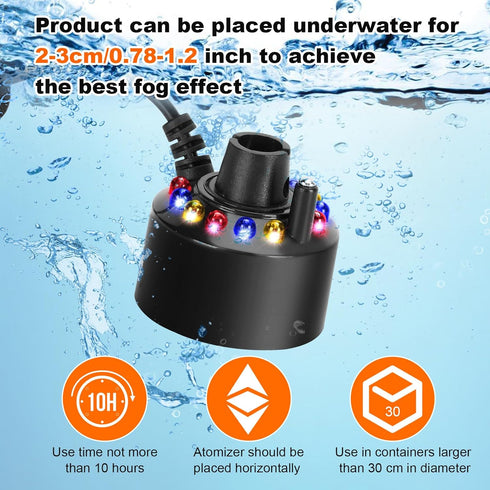 FITNATE Mist Maker, 12 LED Mister Fogger Water Fountain Pond Fog Machine Atomizer Air Humidifier, ultrasonic Mist fogger with Splash Guard, Perfec...