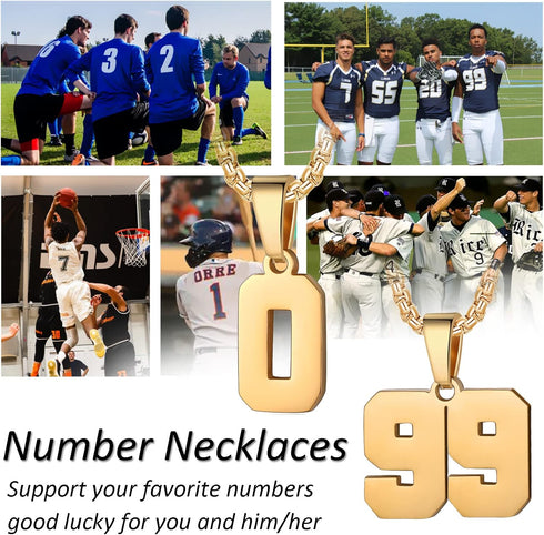 Number Necklaces Personalized Necklaces 18K Gold Plated Initial Number Pendant Stainless Steel Chain Sports Necklaces for Men Women...