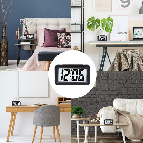 Hense Creative Nightlight Smart Light Alarm Clock Bedside Desk Table Electronic Clock Battery Operated Mute Luminous Alarm Clock with Adjustable L...